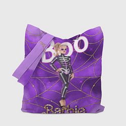 Сумка-шопер Барби в костюме скелета: паутина и фиолетовый дым, цвет: 3D-принт