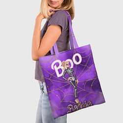 Сумка-шопер Барби в костюме скелета: паутина и фиолетовый дым, цвет: 3D-принт — фото 2