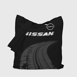 Сумка-шоппер Nissan speed на темном фоне со следами шин: символ