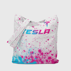 Сумка-шопер Tesla neon gradient style: символ сверху, цвет: 3D-принт