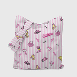 Сумка-шопер Барби - розовая полоска и аксессуары, цвет: 3D-принт