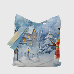 Сумка-шопер Новогодний снеговик с шарфом, цвет: 3D-принт