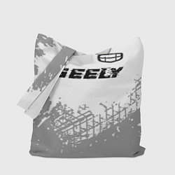 Сумка-шоппер Geely speed на светлом фоне со следами шин посеред