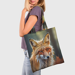 Сумка-шопер Портрет лисы с осенними листьями, цвет: 3D-принт — фото 2