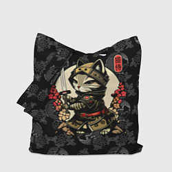 Сумка-шопер Кот - японский самурай, цвет: 3D-принт