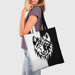 Сумка-шопер Волк чёрно-белый, цвет: 3D-принт — фото 2