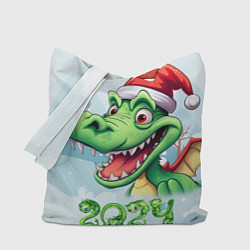 Сумка-шопер Зеленый счастливый дракон новогодний, цвет: 3D-принт