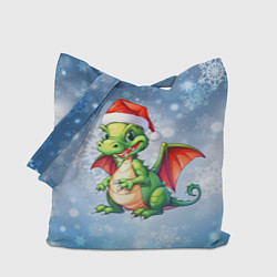 Сумка-шопер Милый маленький новогодний дракон в новогодней шап, цвет: 3D-принт