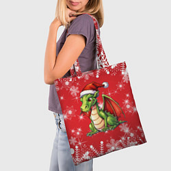 Сумка-шопер Милый маленький новогодний дракон в новогодней шап, цвет: 3D-принт — фото 2