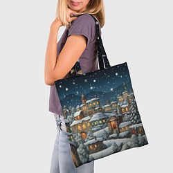 Сумка-шопер Новогодний городок ночной, цвет: 3D-принт — фото 2