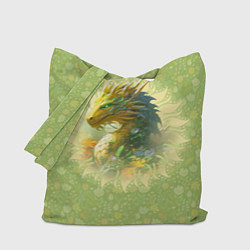 Сумка-шоппер Зеленый дракон на цветочной поляне