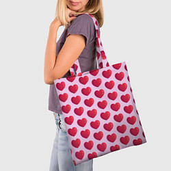 Сумка-шопер Красные сердца на розовом фоне, цвет: 3D-принт — фото 2