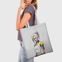 Сумка-шопер Девушка в белом топе Cyberpunk 2077, цвет: 3D-принт — фото 2