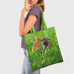 Сумка-шопер Кролики в траве, цвет: 3D-принт — фото 2