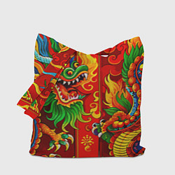 Сумка-шоппер Японский традиционный красный дракон золотой узор