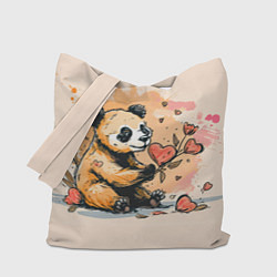 Сумка-шопер Милая панда с сердечком и цветами, цвет: 3D-принт
