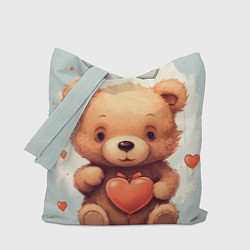Сумка-шопер Медвежонок с сердечком 14 февраля, цвет: 3D-принт