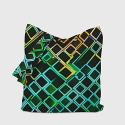 Сумка-шоппер Жёлто-синие квадраты на чёрном фоне