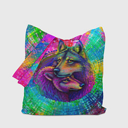 Сумка-шоппер Цветные волк с волчицей