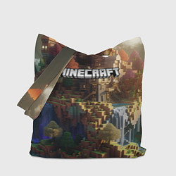 Сумка-шопер Minecraft logo горы и реки, цвет: 3D-принт