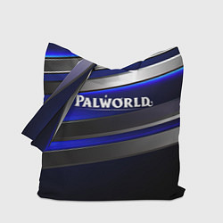 Сумка-шопер Palworld logo синие и серебристые полосы, цвет: 3D-принт