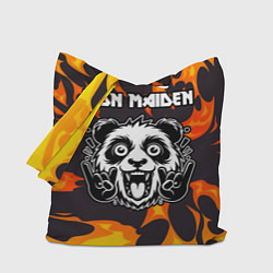 Сумка-шопер Iron Maiden рок панда и огонь, цвет: 3D-принт