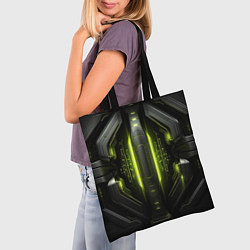 Сумка-шопер Яркая зеленая неоновая киберброня, цвет: 3D-принт — фото 2