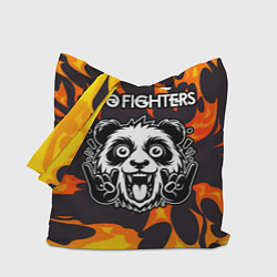 Сумка-шопер Foo Fighters рок панда и огонь, цвет: 3D-принт