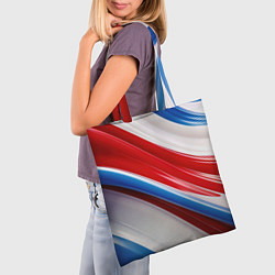 Сумка-шопер Объемные волны абстракции красно-сине-белые, цвет: 3D-принт — фото 2