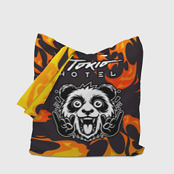 Сумка-шопер Tokio Hotel рок панда и огонь, цвет: 3D-принт