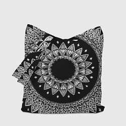 Сумка-шопер Мандала черно-белая с лепестками, цвет: 3D-принт