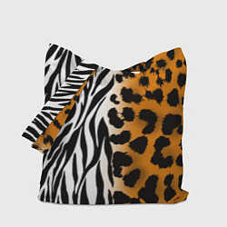 Сумка-шопер Леопардовые пятна с полосками зебры, цвет: 3D-принт