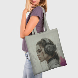Сумка-шопер Девушка в кибернетических наушниках, цвет: 3D-принт — фото 2