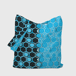 Сумка-шоппер Техно-киберпанк шестиугольники голубой и чёрный