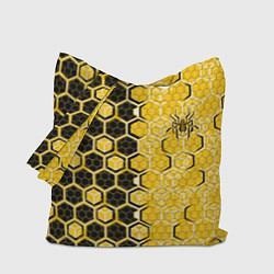 Сумка-шоппер Киберпанк соты шестиугольники жёлтый и чёрный с па