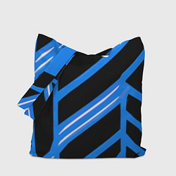 Сумка-шопер Black and white stripes on a blue background, цвет: 3D-принт