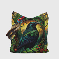 Сумка-шоппер Скандинавский ворон лесной узор