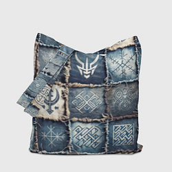 Сумка-шоппер Руны викингов на пэчворк джинсах