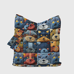 Сумка-шоппер Вязанные еноты на пэчворк