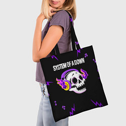 Сумка-шопер System of a Down неоновый череп, цвет: 3D-принт — фото 2