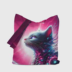 Сумка-шоппер Космический кибер котёнок - неоновое свечение