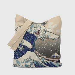 Сумка-шопер Большой котик в Канагаве, цвет: 3D-принт
