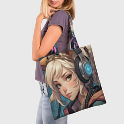 Сумка-шопер Девочка в наушниках, цвет: 3D-принт — фото 2