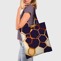 Сумка-шопер Чёрные шестиугольники на чёрном фоне, цвет: 3D-принт — фото 2