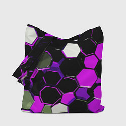 Сумка-шоппер Розово-белые шестиугольники на чёрном фоне