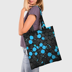 Сумка-шопер Сине-серые шестиугольники на чёрном фоне, цвет: 3D-принт — фото 2