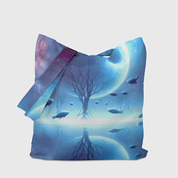 Сумка-шопер Луна и рыбы - нейроарт фантазия, цвет: 3D-принт