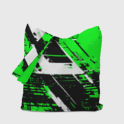 Сумка-шопер Diagonal black and white stripes on a green backgr, цвет: 3D-принт