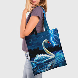 Сумка-шопер Лебедь на пруду в гразу, цвет: 3D-принт — фото 2