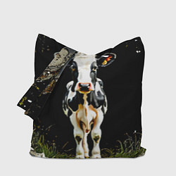 Сумка-шопер Корова на черном, цвет: 3D-принт